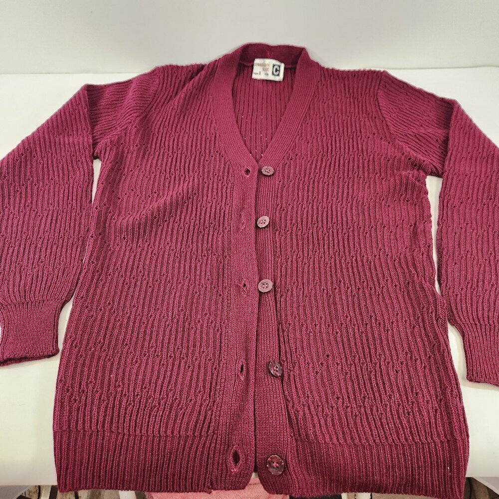 Vintage 80s Creazioni Knit Burgundy Cardigan Sweater Made in Italy